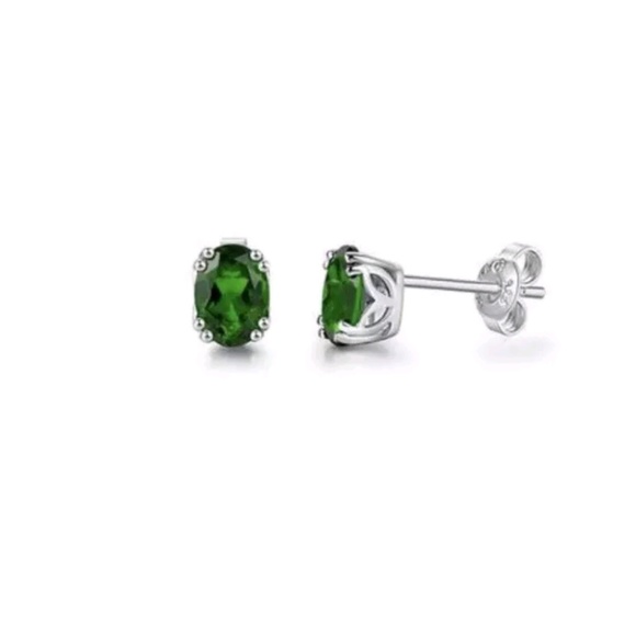 Chrome Diopside Sterling Silver Oval Stud Earrings